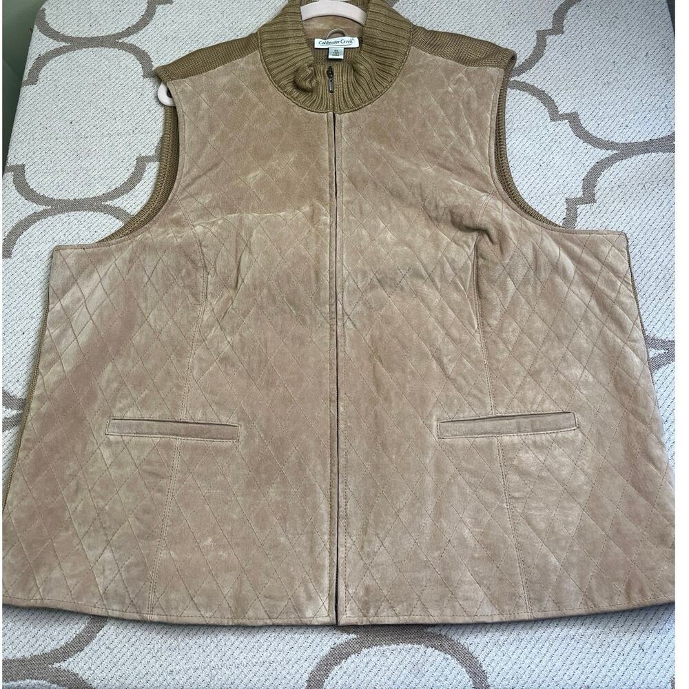 Coldwater Creek Leather Quilted Knit Sweater Zip Up Vest, Size 3X